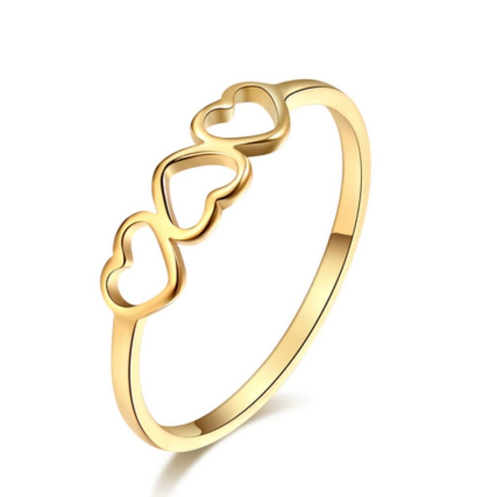 Three Hearts Gold Tone Ring